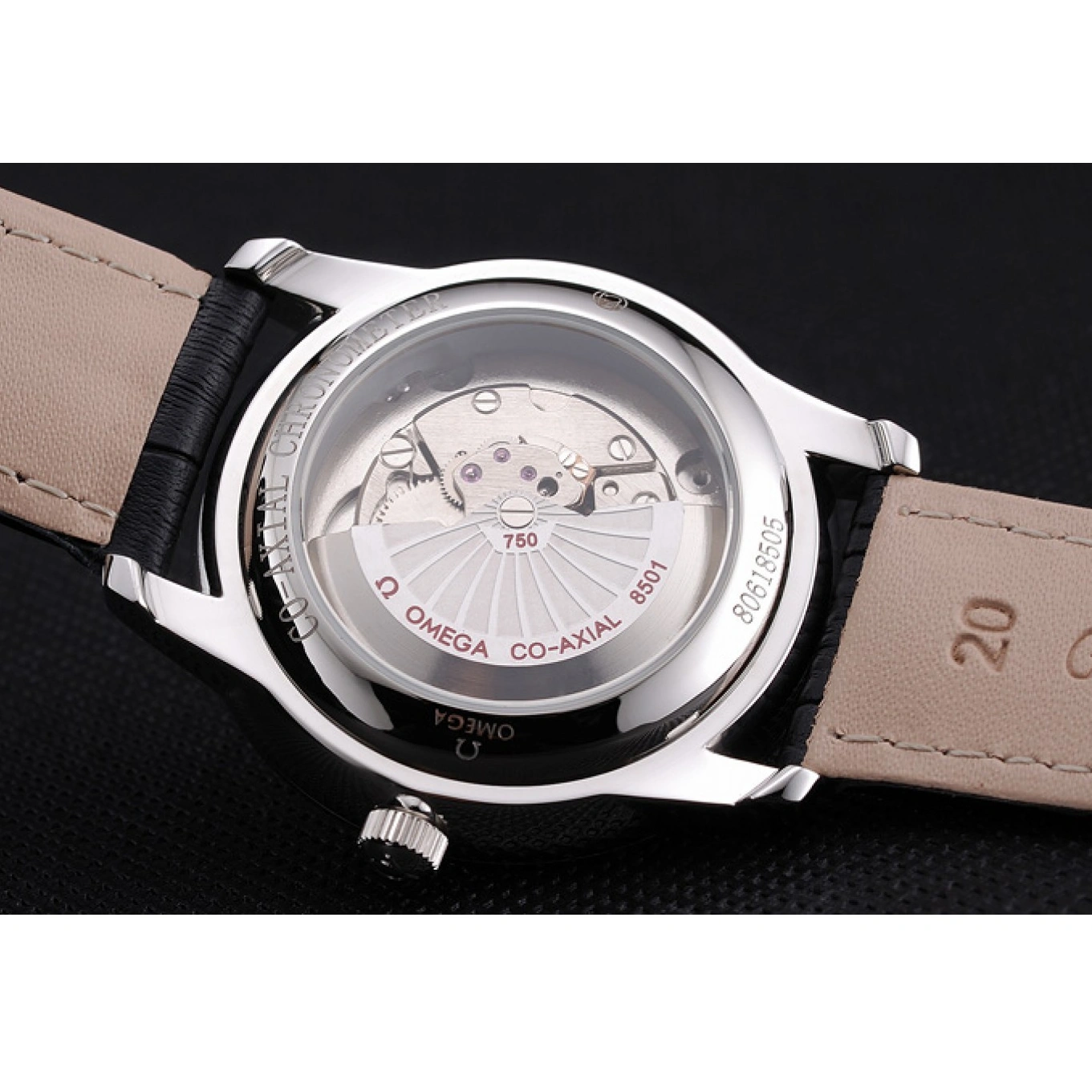 1015 Omega De Ville Prestige Co-Axial Black Dial Silver Case Black Leather Strap Roman Numeral